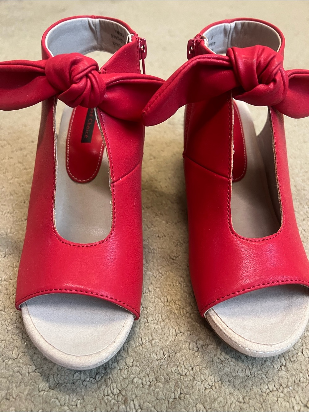 Women's Red Bow Ankle-Strap Peep-Toe Heels